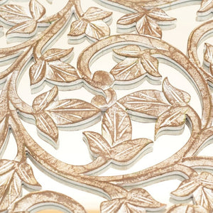 English Elm 36 Inch Hand Carved Solid Wood Round Wall Panel with Mirror Floral Scroll Farmhouse Art B346P544498