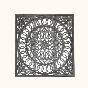 English Elm Wooden Three Panel Carved Wall Art Set with Mirror Backing for Modern Living Spaces B346P544499