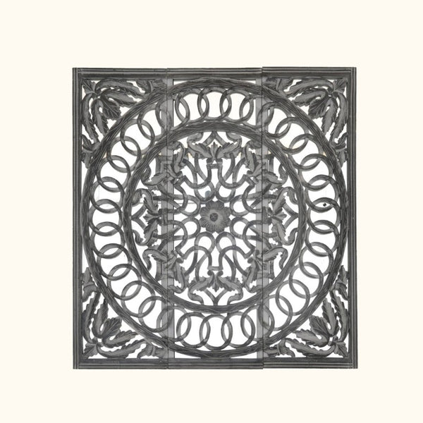 English Elm Wooden Three Panel Carved Wall Art Set with Mirror Backing for Modern Living Spaces B346P544499