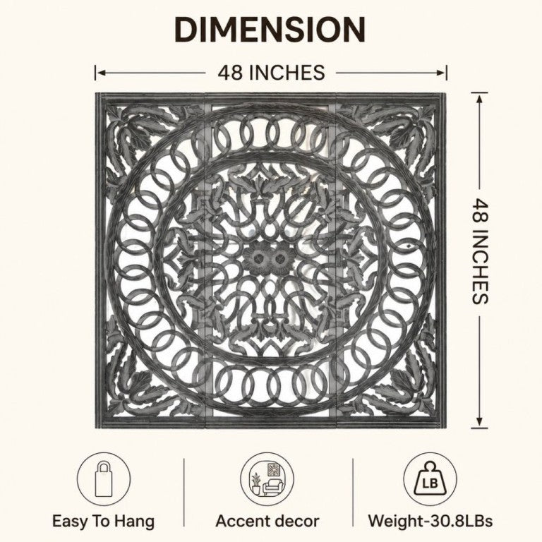 English Elm Wooden Three Panel Carved Wall Art Set with Mirror Backing for Modern Living Spaces B346P544499