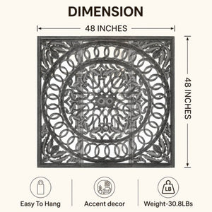 English Elm Wooden Three Panel Carved Wall Art Set with Mirror Backing for Modern Living Spaces B346P544499