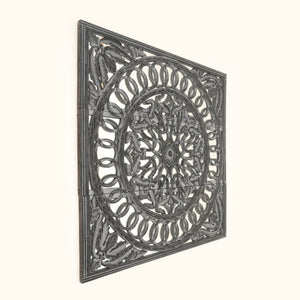 English Elm Wooden Three Panel Carved Wall Art Set with Mirror Backing for Modern Living Spaces B346P544499