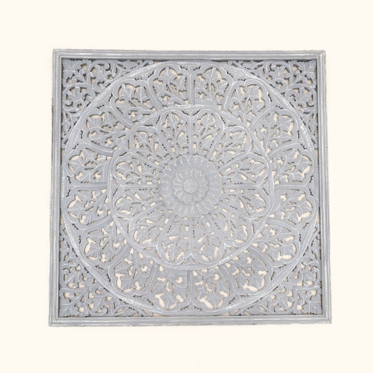 English Elm Handcrafted Mandala Relief Wood Panel Large Carved Wall Art for Living Room Decor B346P544500