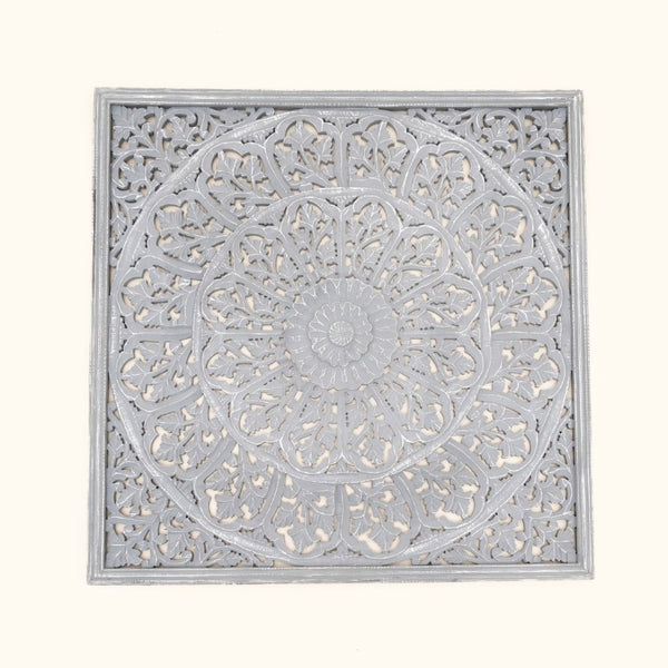 English Elm Handcrafted Mandala Relief Wood Panel Large Carved Wall Art for Living Room Decor B346P544500