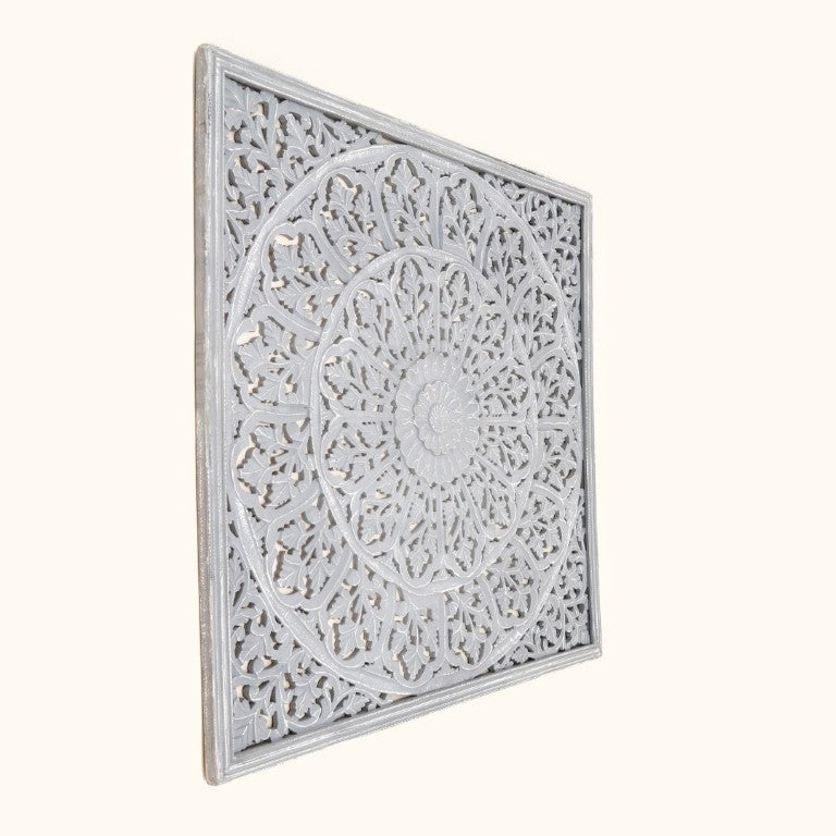 English Elm Handcrafted Mandala Relief Wood Panel Large Carved Wall Art for Living Room Decor B346P544500