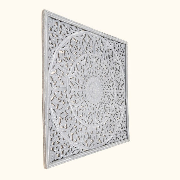 English Elm Handcrafted Mandala Relief Wood Panel Large Carved Wall Art for Living Room Decor B346P544500
