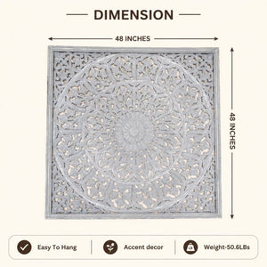 English Elm Handcrafted Mandala Relief Wood Panel Large Carved Wall Art for Living Room Decor B346P544500