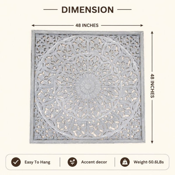 English Elm Handcrafted Mandala Relief Wood Panel Large Carved Wall Art for Living Room Decor B346P544500