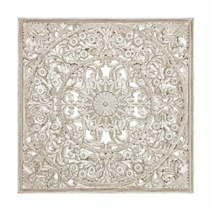 English Elm Handcrafted Mandala Wood Wall Panel 48X48 Inch Carved Bohemian Floral Decor B346P544501