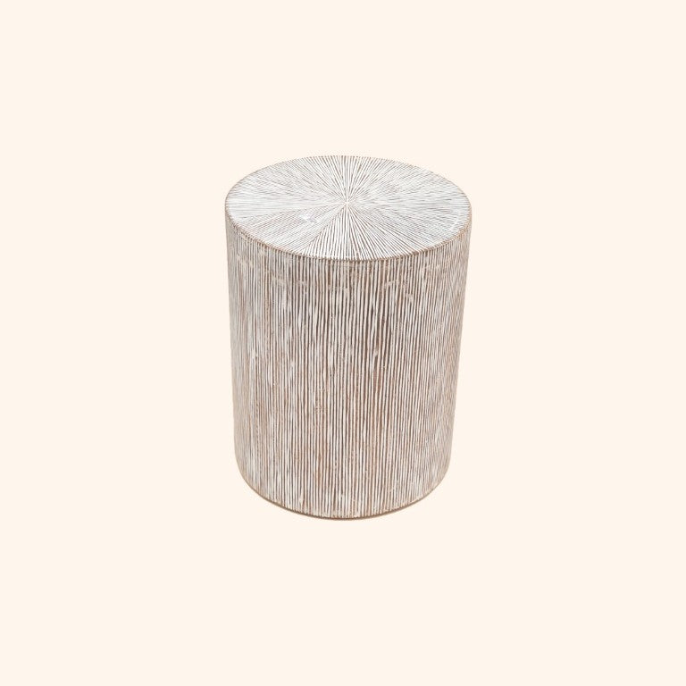 English Elm Hand Carved Solid Wood Pedestal Side Table Whitewash Finish Farmhouse Accent Piece B346P544513