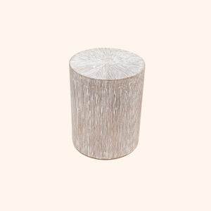 English Elm Hand Carved Solid Wood Pedestal Side Table Whitewash Finish Farmhouse Accent Piece B346P544513