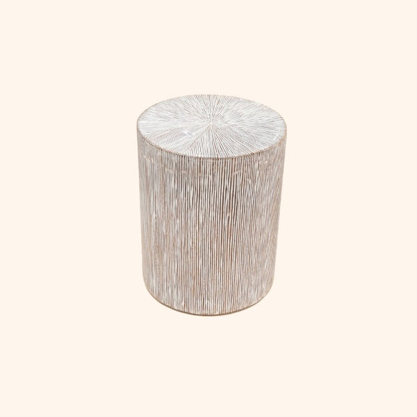 English Elm Hand Carved Solid Wood Pedestal Side Table Whitewash Finish Farmhouse Accent Piece B346P544513
