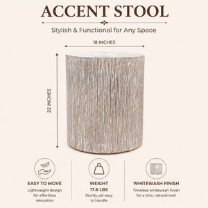English Elm Hand Carved Solid Wood Pedestal Side Table Whitewash Finish Farmhouse Accent Piece B346P544513