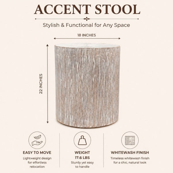 English Elm Hand Carved Solid Wood Pedestal Side Table Whitewash Finish Farmhouse Accent Piece B346P544513