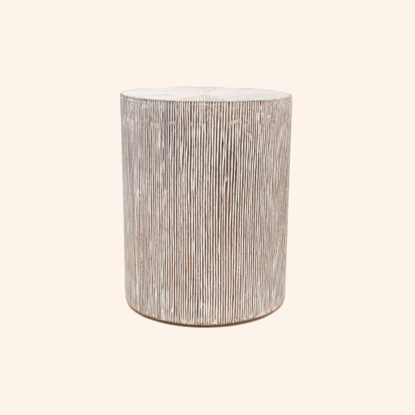 English Elm Hand Carved Solid Wood Pedestal Side Table Whitewash Finish Farmhouse Accent Piece B346P544513