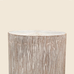 English Elm Hand Carved Solid Wood Pedestal Side Table Whitewash Finish Farmhouse Accent Piece B346P544513
