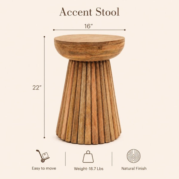 English Elm Hand-Carved Mango Wood Round Pedestal Side Table Natural Grain Artisan Sculpted Base B346P544514