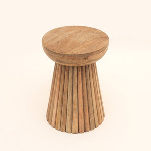 English Elm Hand-Carved Mango Wood Round Pedestal Side Table Natural Grain Artisan Sculpted Base B346P544514
