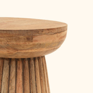 English Elm Hand-Carved Mango Wood Round Pedestal Side Table Natural Grain Artisan Sculpted Base B346P544514