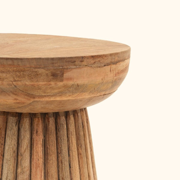 English Elm Hand-Carved Mango Wood Round Pedestal Side Table Natural Grain Artisan Sculpted Base B346P544514