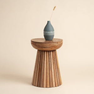 English Elm Hand-Carved Mango Wood Round Pedestal Side Table Natural Grain Artisan Sculpted Base B346P544514