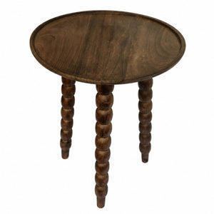 English Elm Mango Wood Round Side Table Burn Finish Top Black Metal Legs Industrial Modern Decor B346P544516