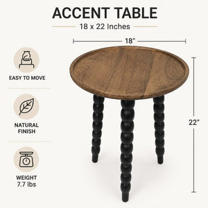 English Elm Mango Wood Round Side Table Burn Finish Top Black Metal Legs Industrial Modern Decor B346P544516
