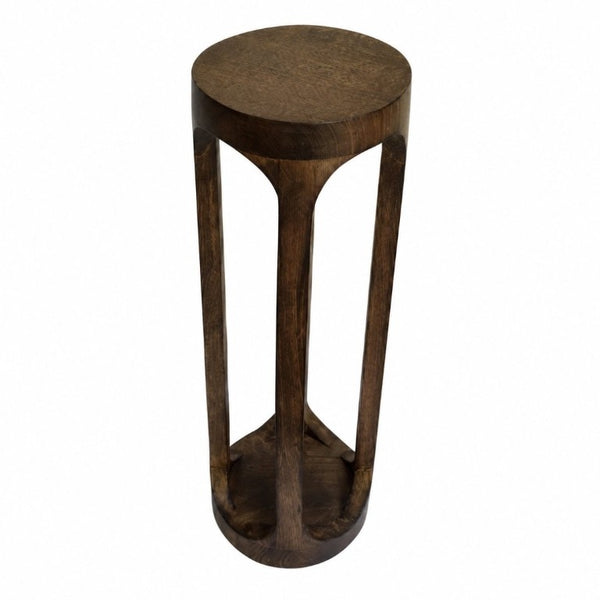 English Elm Mango Wood Handcrafted Slim Pedestal Drink Table Natural Grain Artisan Side Accent B346P544517