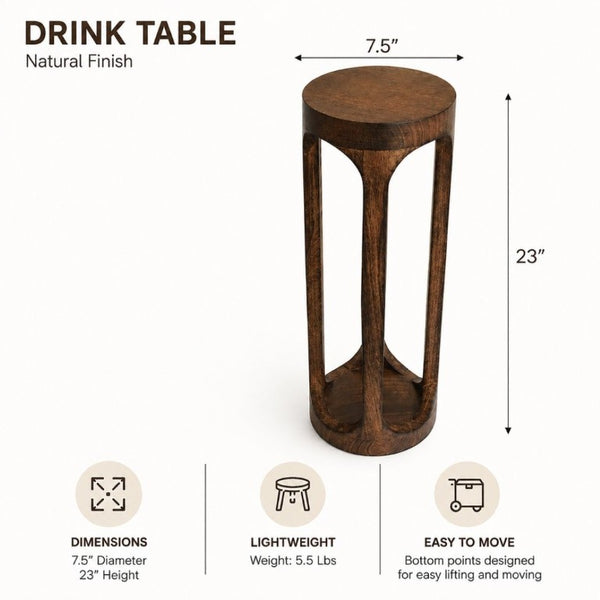 English Elm Mango Wood Handcrafted Slim Pedestal Drink Table Natural Grain Artisan Side Accent B346P544517