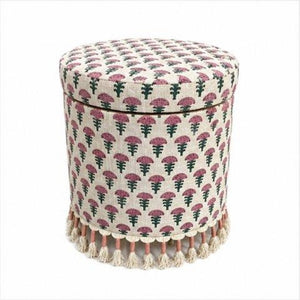 English Elm Bohemian Cotton Floral Storage Ottoman with Tassel Fringe Mango Wood Frame Footstool B346P544523