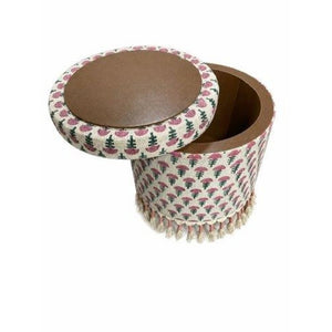 English Elm Bohemian Cotton Floral Storage Ottoman with Tassel Fringe Mango Wood Frame Footstool B346P544523