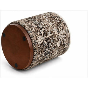 English Elm Marble Top Drum Accent Stool with Acacia Frame and Botanical Cotton Upholstery B346P544524