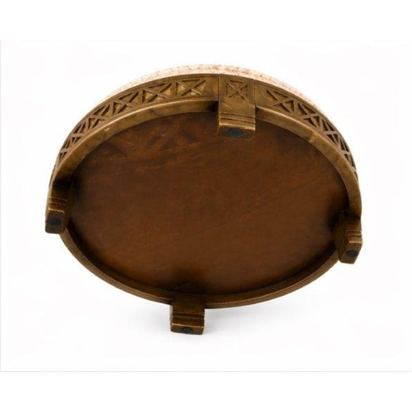 English Elm Handcrafted Mango Wood Round Ottoman Artisan Carved Base Cotton Upholstered Accent Stool B346P544525
