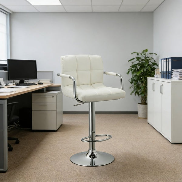 English Elm Contemporary Swivel Barstool Leatherette Grid Seat Chrome Arms Adjustable Height B347P337569