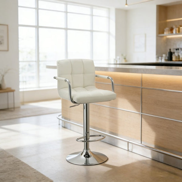 English Elm Contemporary Swivel Barstool Leatherette Grid Seat Chrome Arms Adjustable Height B347P337569