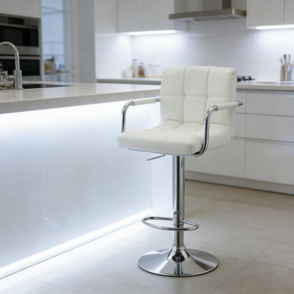 English Elm Contemporary Swivel Barstool Leatherette Grid Seat Chrome Arms Adjustable Height B347P337569