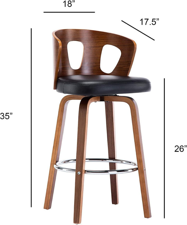 English Elm Wood Walnut Veneer Swivel Counterstool with Faux Leather Seat for Kitchen Islands B347P337841