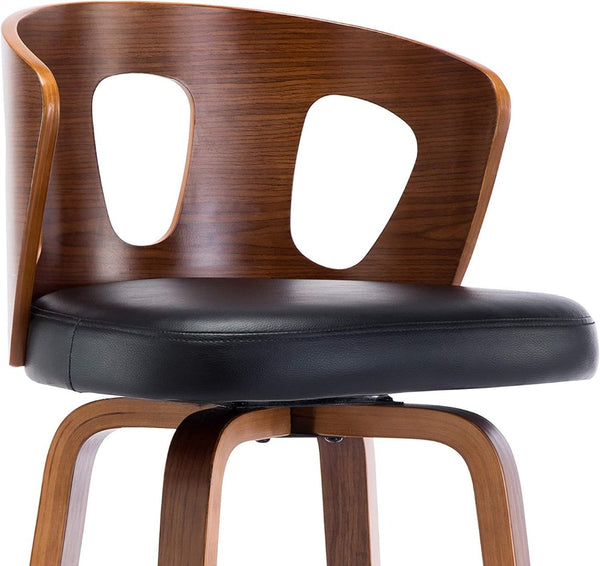 English Elm Wood Walnut Veneer Swivel Counterstool with Faux Leather Seat for Kitchen Islands B347P337841