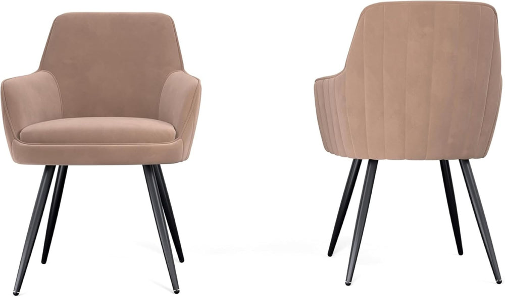 English Elm Brown Velvet Accent Chairs with Channel Tufted Back and Tapered Metal Legs Set of 2 B347P340078