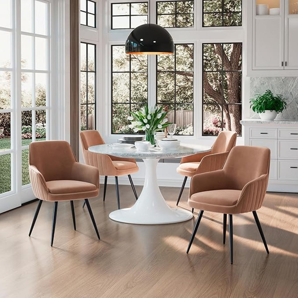 English Elm Brown Velvet Accent Chairs with Channel Tufted Back and Tapered Metal Legs Set of 2 B347P340078