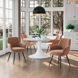 English Elm Brown Velvet Accent Chairs with Channel Tufted Back and Tapered Metal Legs Set of 2 B347P340078