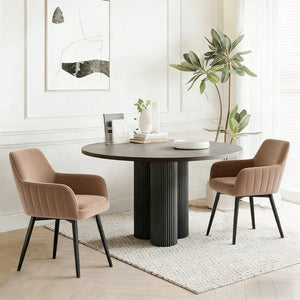 English Elm Brown Velvet Accent Chairs with Channel Tufted Back and Tapered Metal Legs Set of 2 B347P340078