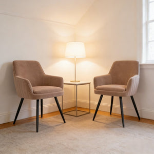 English Elm Brown Velvet Accent Chairs with Channel Tufted Back and Tapered Metal Legs Set of 2 B347P340078