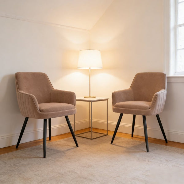 English Elm Brown Velvet Accent Chairs with Channel Tufted Back and Tapered Metal Legs Set of 2 B347P340078