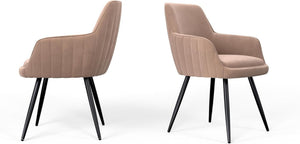 English Elm Brown Velvet Accent Chairs with Channel Tufted Back and Tapered Metal Legs Set of 2 B347P340078