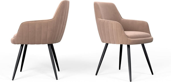 English Elm Brown Velvet Accent Chairs with Channel Tufted Back and Tapered Metal Legs Set of 2 B347P340078