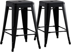 English Elm Contemporary Matte Black Metal Backless Barstools Stackable Industrial Set of 2 B347P341076