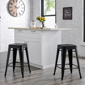 English Elm Contemporary Matte Black Metal Backless Barstools Stackable Industrial Set of 2 B347P341076