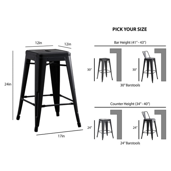 English Elm Contemporary Matte Black Metal Backless Barstools Stackable Industrial Set of 2 B347P341076