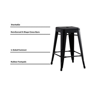 English Elm Contemporary Matte Black Metal Backless Barstools Stackable Industrial Set of 2 B347P341076